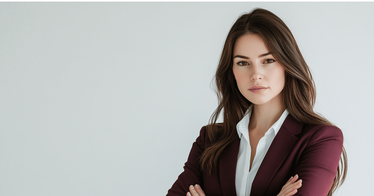 Professional woman in a suit, representing small business loan candidacy and financial success tips.