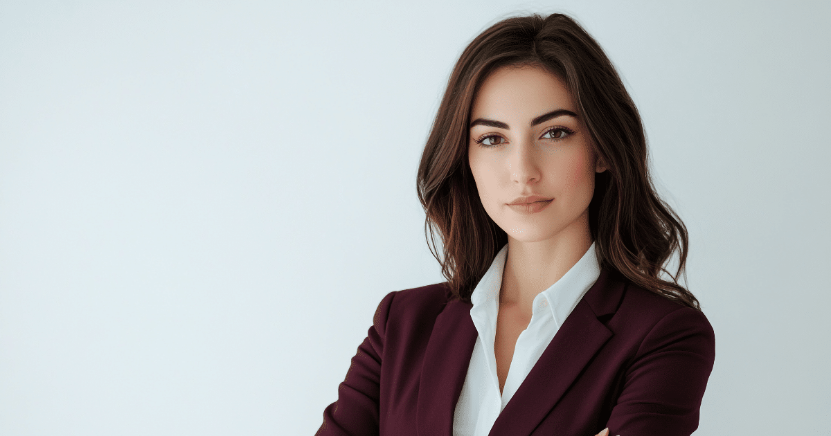 Professional woman in a suit, representing productivity and business success, ideal for Google tools and finance solutions.