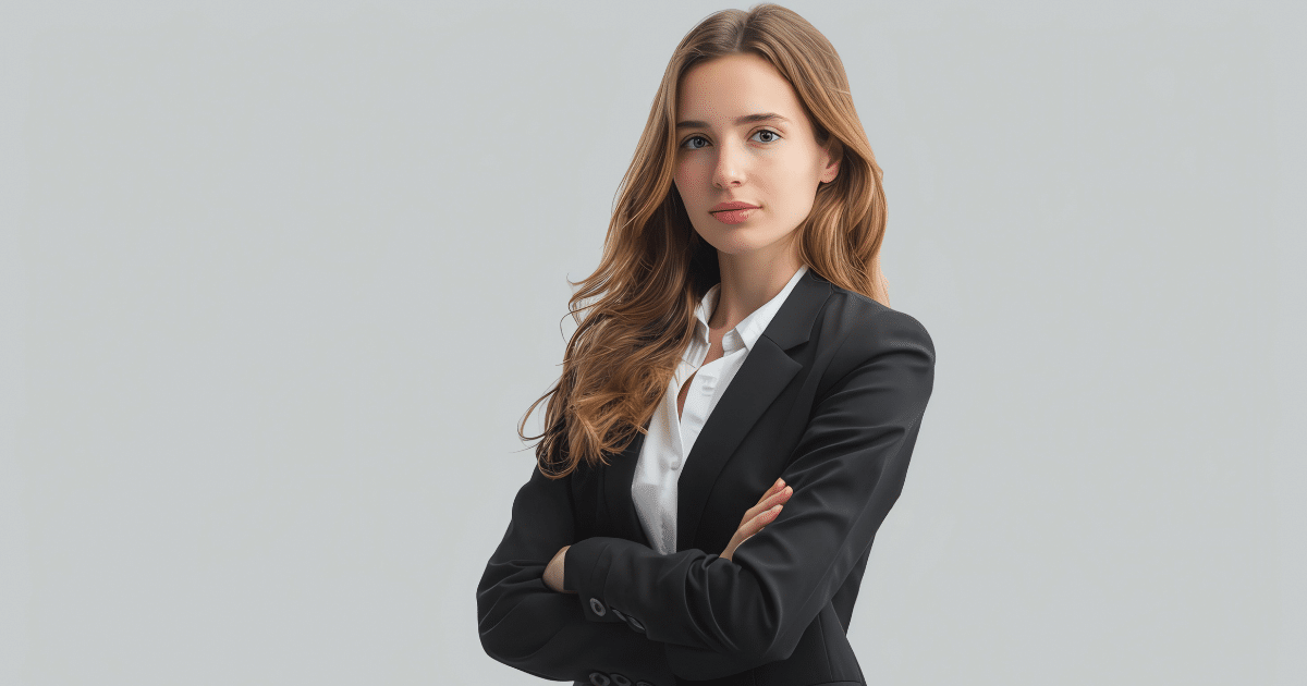 Professional woman in business attire, representing SEO strategies and digital marketing expertise.
