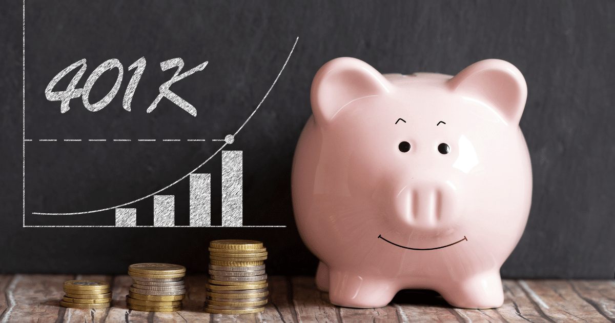 Piggy bank with 401K growth chart and coins, symbolizing business financing options over retirement savings.