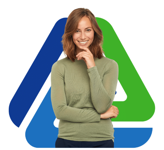 Smiling woman representing business growth and fast funding solutions with Advance Funds Network logo in the background.