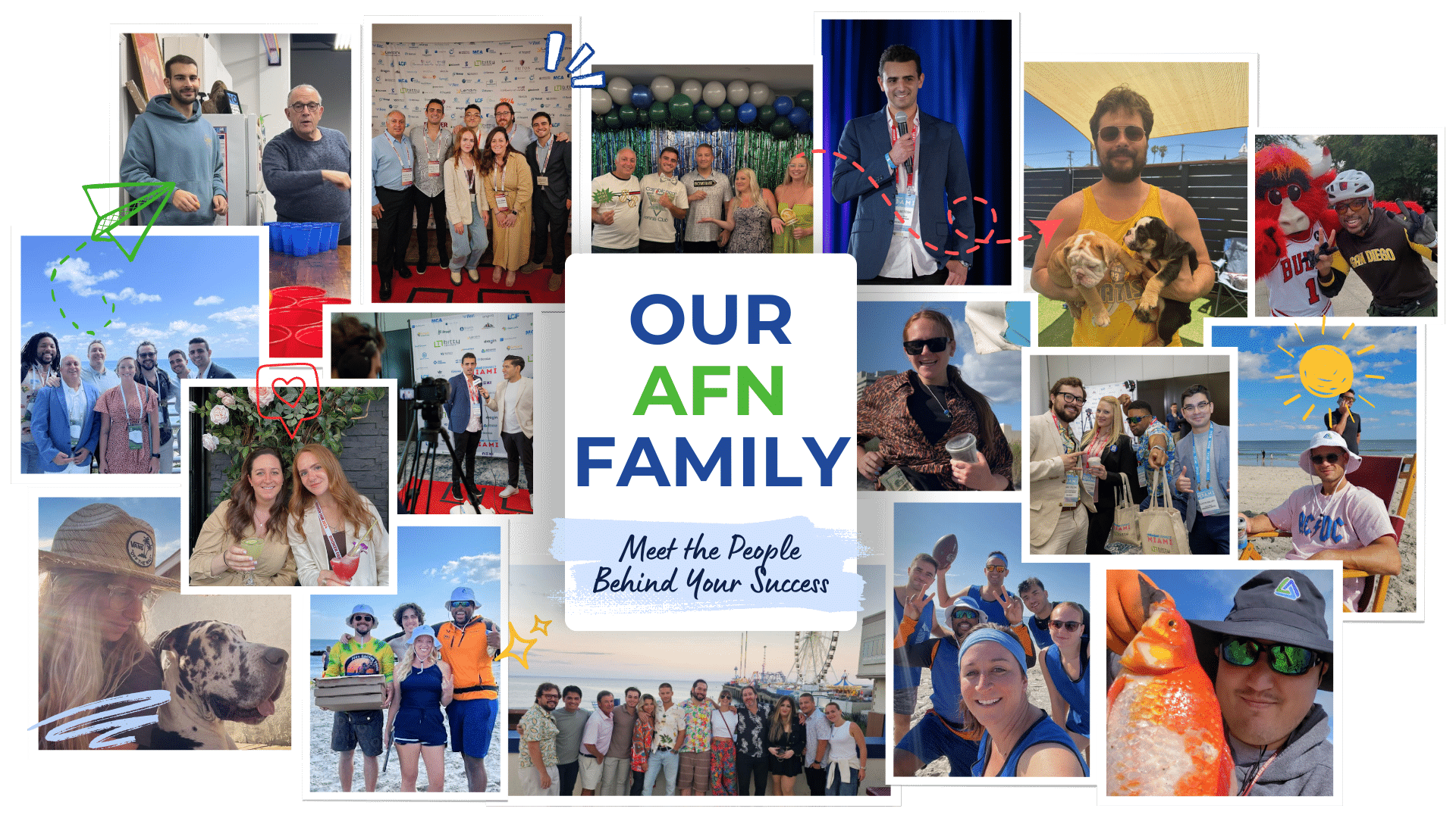 Collage of the AFN team celebrating success, showcasing diverse professionals dedicated to empowering business growth.