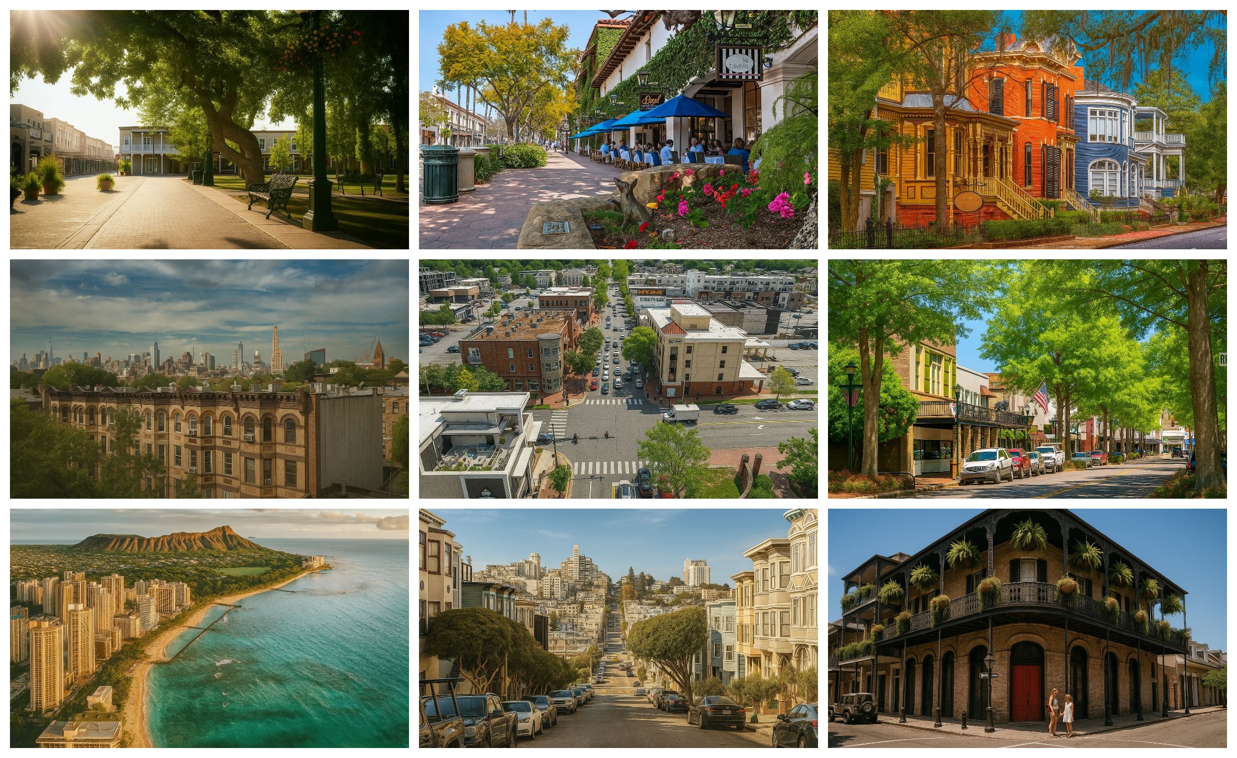 Photo collage of 150 best locations for outdoor dining across America.