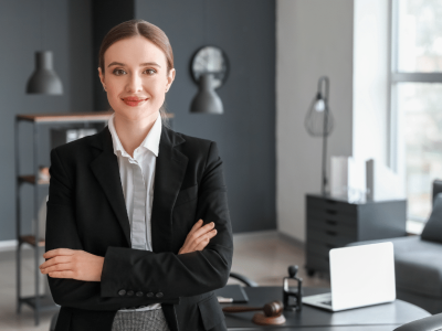 Businesswoman in a yellow shirt holding documents, representing financial empowerment and avoiding personal savings for business expenses.